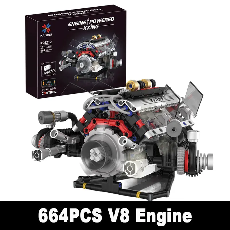 

Конструктор K96212: Модель двигателя V8 (664 детали), программируемый через приложение, с функцией Power Functions, MOC, механический набор для сборки транспортных средств, подарки для мальчиков