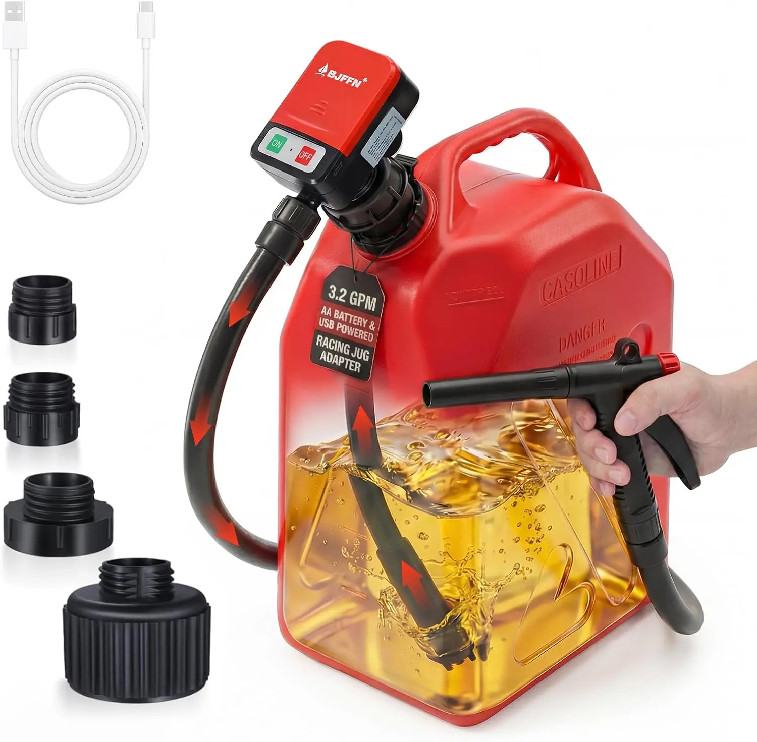

Portable Gas Can Fuel Pump with 3.2 GPM Flow, 51" Hose & Adapters for Gasoline, Diesel - Ideal Men's Gift