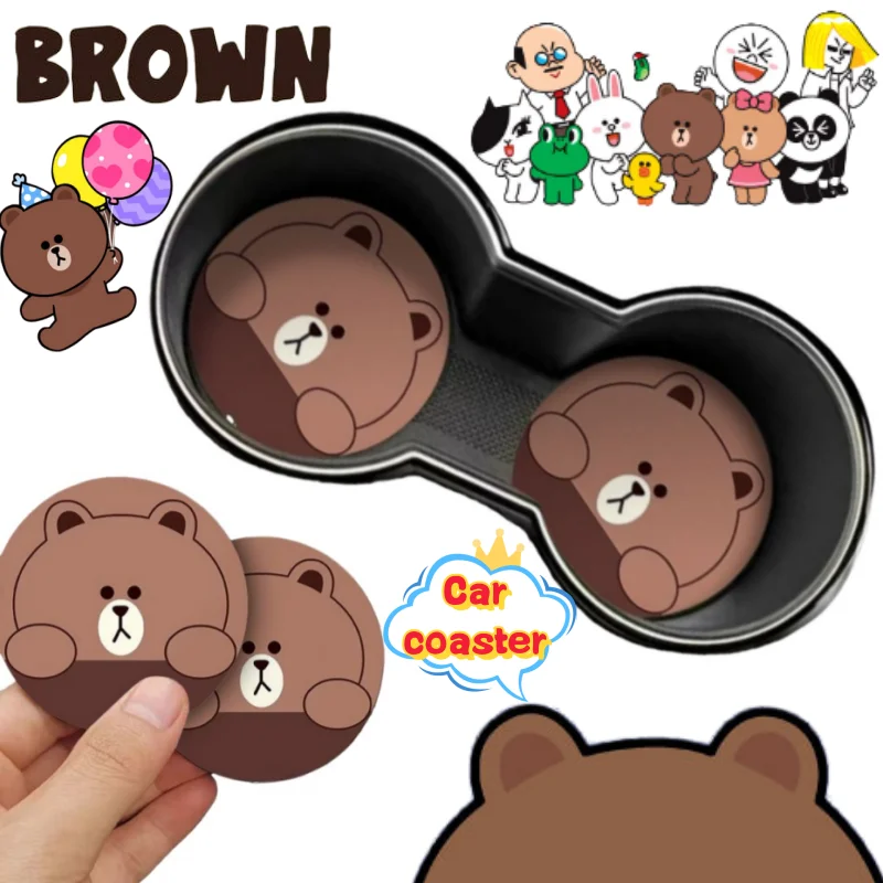 

LINE FRIENDS Brown Sally Choco Anime Surrounding Cartoon Cute Car Water Cup Pad Convenient Car Non-Slip Storage Pad Decoration