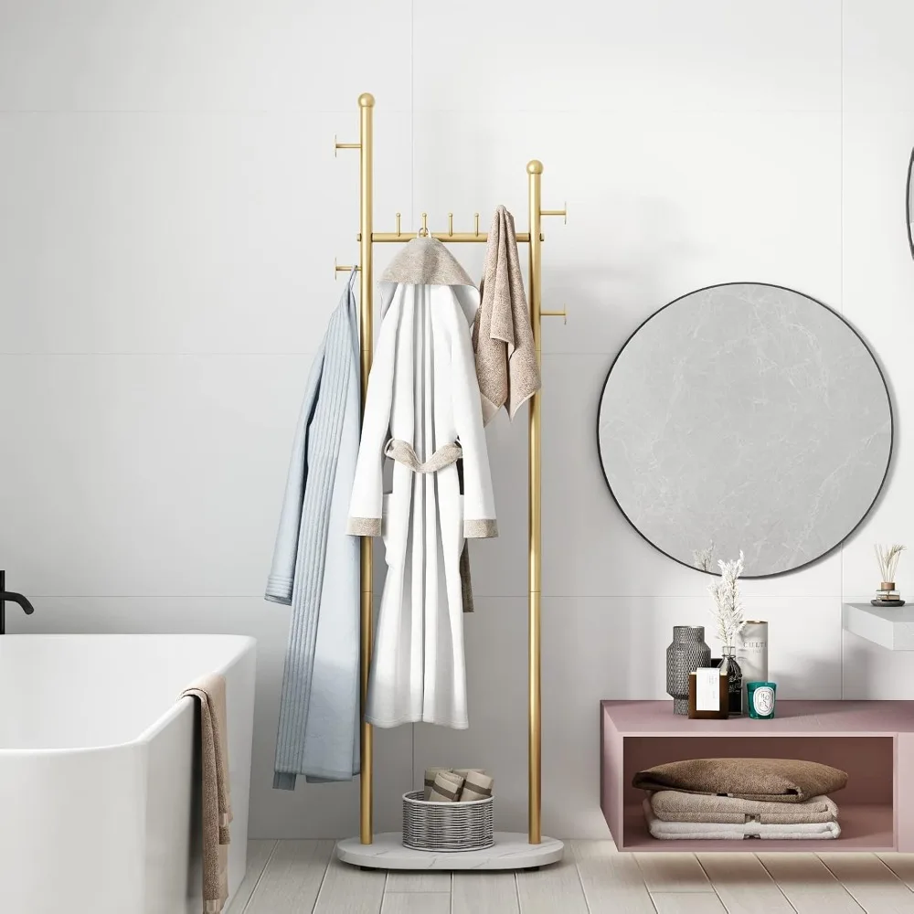 

Freestanding Coat Rack With Shelves & Marble Base, Hat Tree Standing Clothes Racks for Boutique & Bedroom, Coat Rack