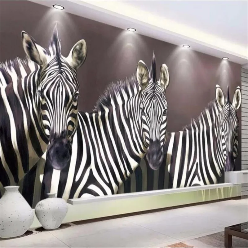 

Custom wallpaper 3d mural high-end modern vintage hand drawn painting black and white zebra background wall cafe hotel club обои