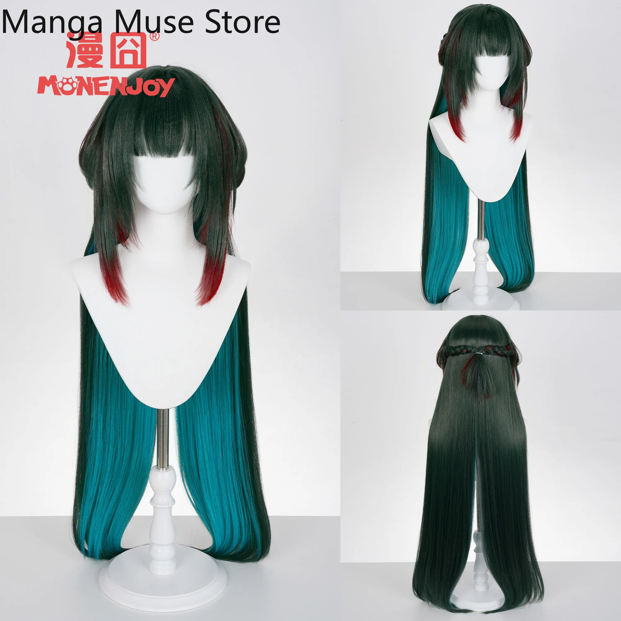 

Парик для косплея Arknights: Эндфилд Чжуан Фанъи, длинный, черный, зеленый, красный, с челкой, аксессуар для карнавала, модель для фигурок