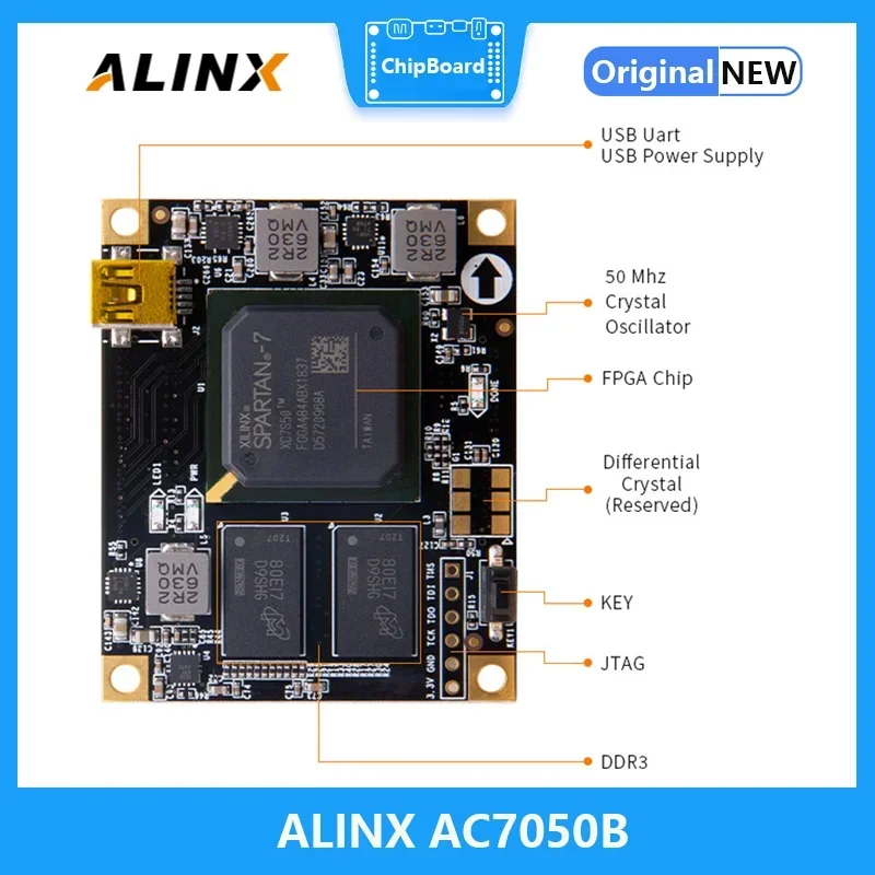 ALINX SoM AC7050B: Xilinx Spartan-7 XC7S50 Industrial Grade System on Module DDR3