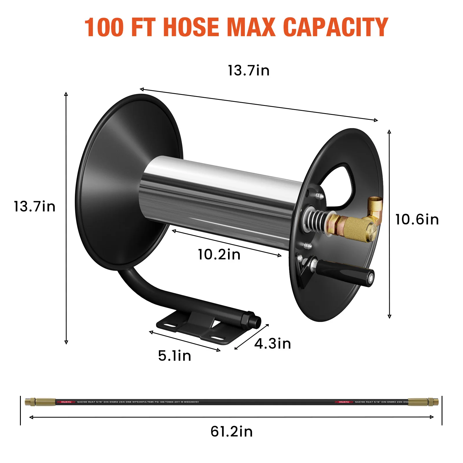 Sürgetés Csavaralátét Kerti tömlő Motolla, 100FT Magas légnyomású levegő Sürgetés Kerti tömlő Motolla vel kezét crankbait, 3/8