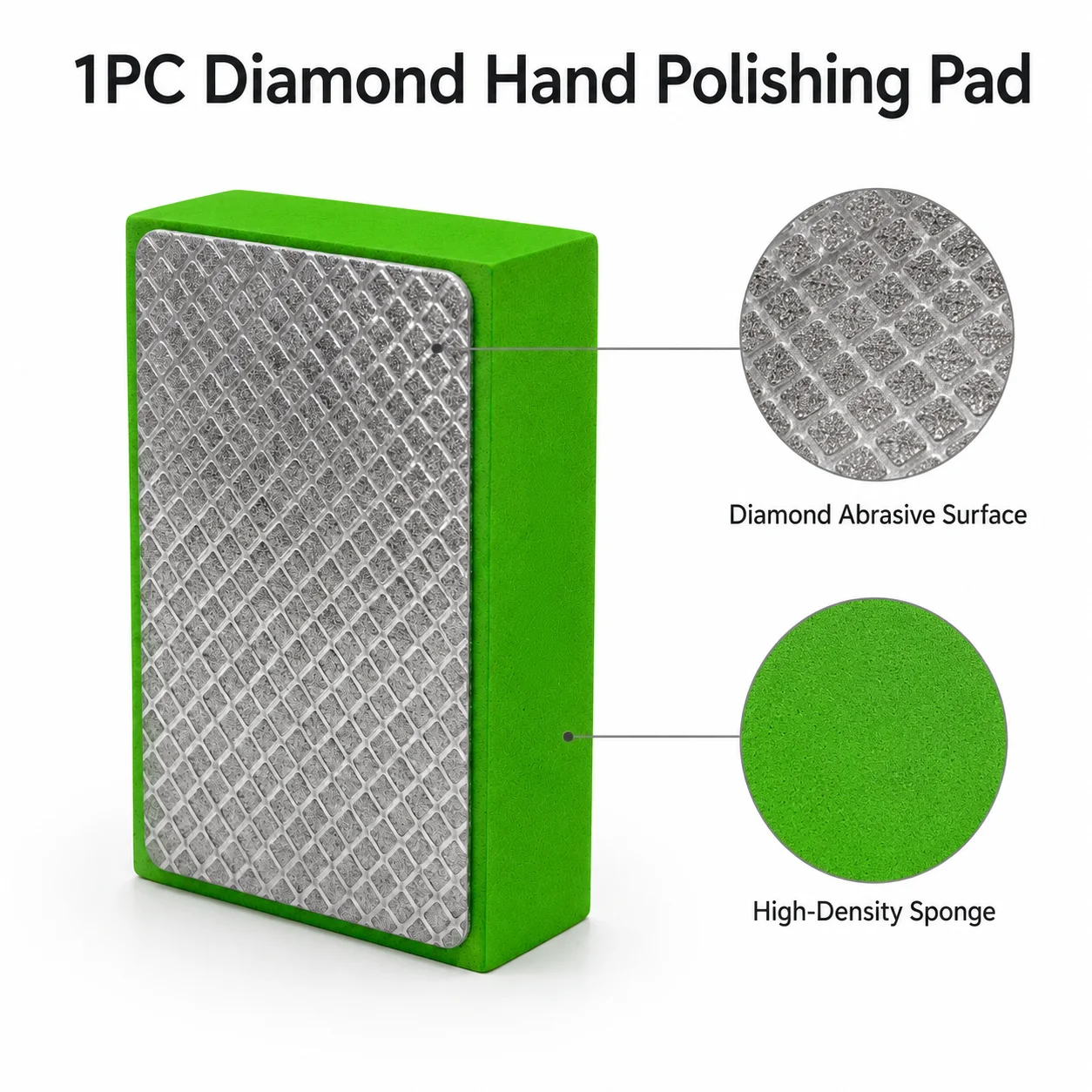 400 Grit Diamond Hand Polishing Pad, Foam‑Backed Handheld Abrasive Block for Fine Polishing Glass Tile Metal Wood Edge Finishing