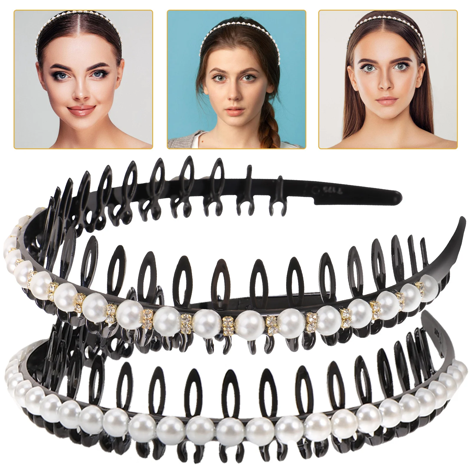 2 قطعة عقال اللؤلؤ للنساء الزفاف الشعر هوب عدم الانزلاق موضة إكسسوارات الشعر تألق مجوهرات الحفلات تجديل أداة #2