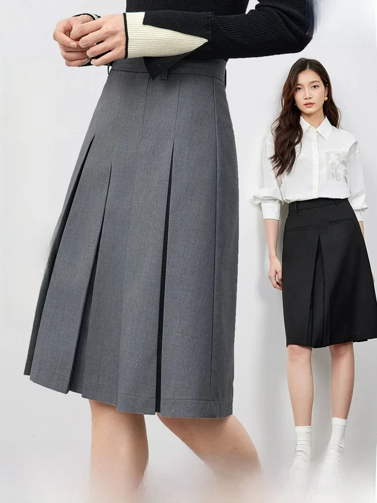 

Gray A-Line Half Skirt Commute Slimming Pleated Two-Sided Wear Lightweight Oxygen Dress for Women Summer Business Casual