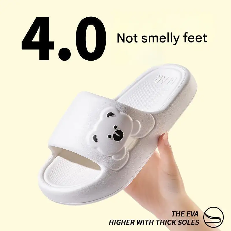 

Platform Cute Bear Print Women's Slippers Unique Creative Non-slip Bathroom Slippers Popular Design Casual Couple Home Slippers