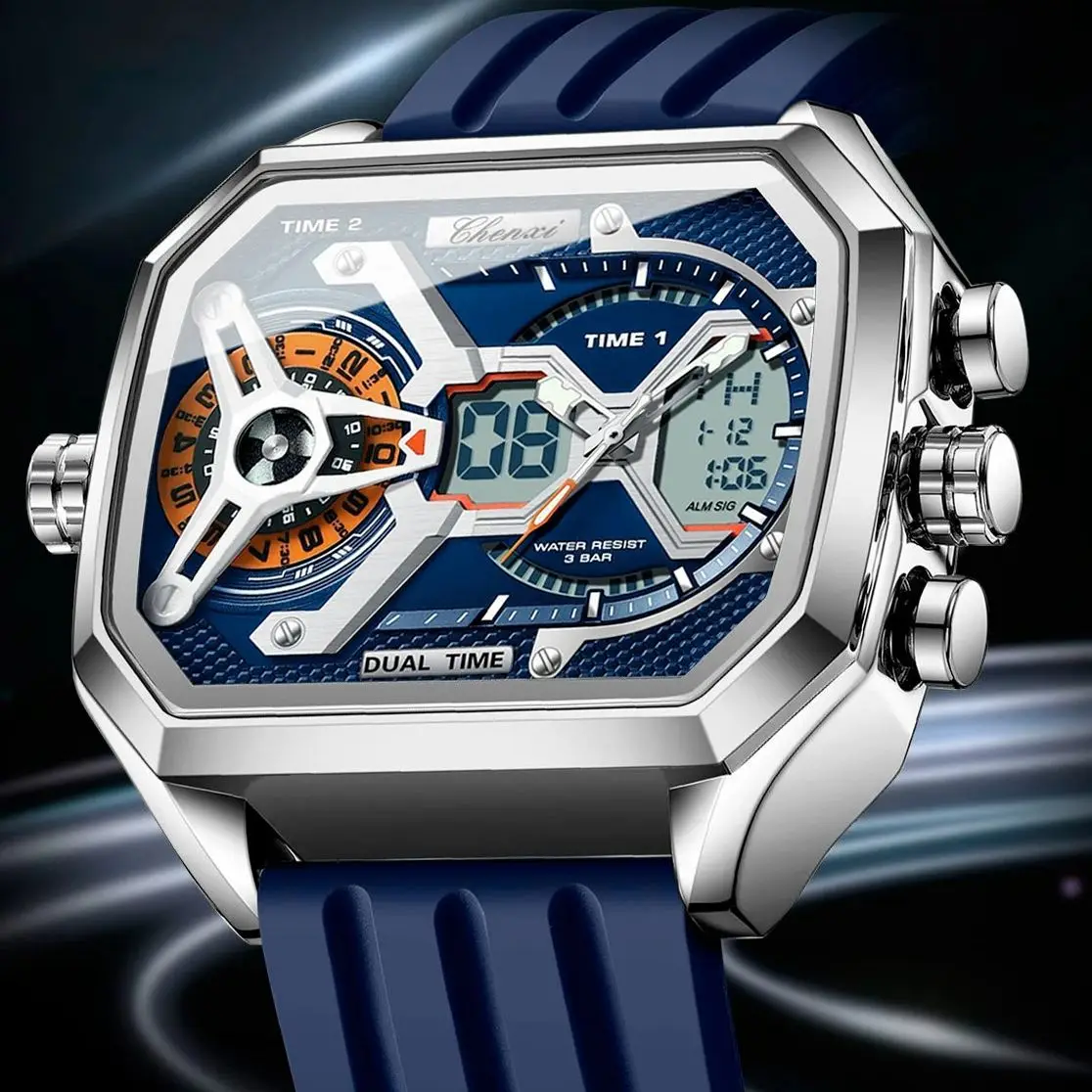 Trendy Sports Men's Digital Watches with Dual Display, Multi-Function Timer, Luminous, Water-Resistant, Large LED Dial, Gift