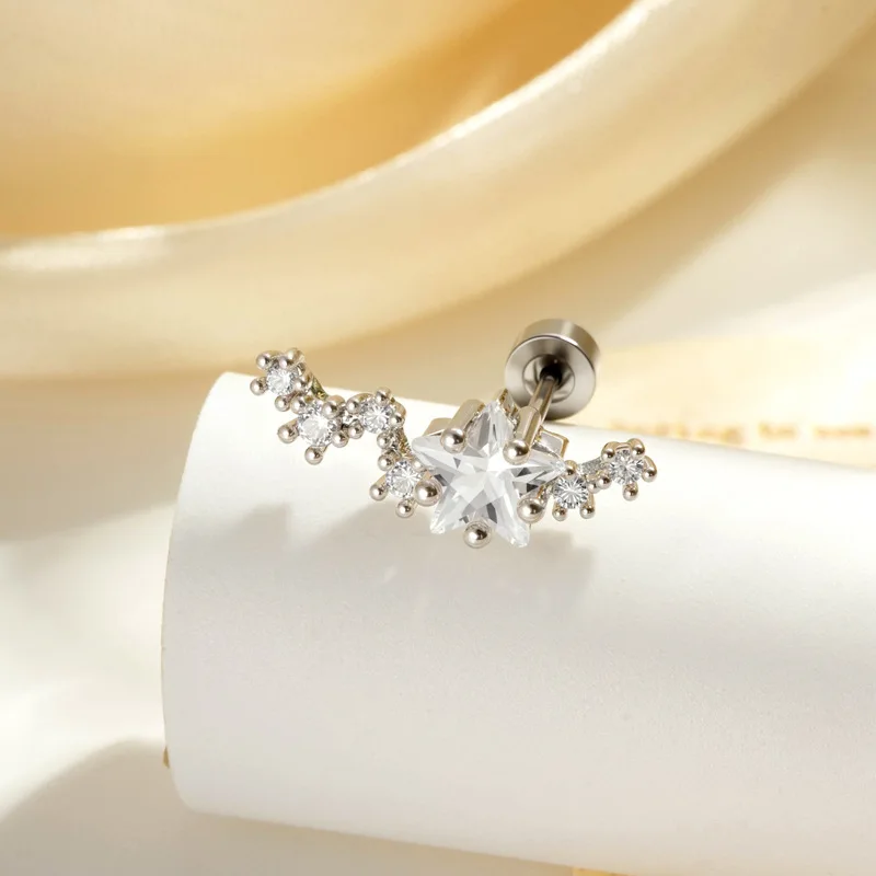 Star Ear Climbers Cubic Zirconia Celestial Crawler Earrings Silver Constellation Studs Fairycore Prom Piercing Jewelry Unisex