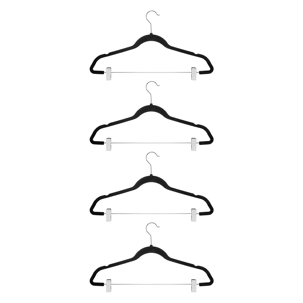 4 Pcs Flocking Trouser Hanger Skirt Hangers Adjustable Anti-skid Pants Accessories Home Clip Household Jeans