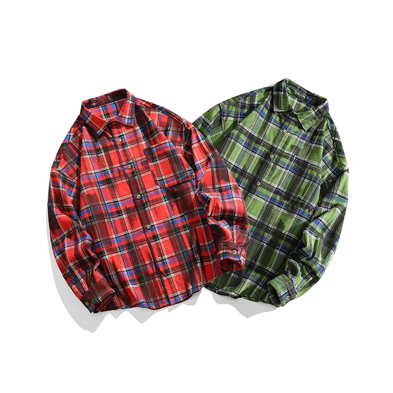 Spring Summer Couple Plaid Shirts Buttons Long Sleeve Blouse Casual Loose Vintage Style Shirt Versatile Fashion High Quality Top