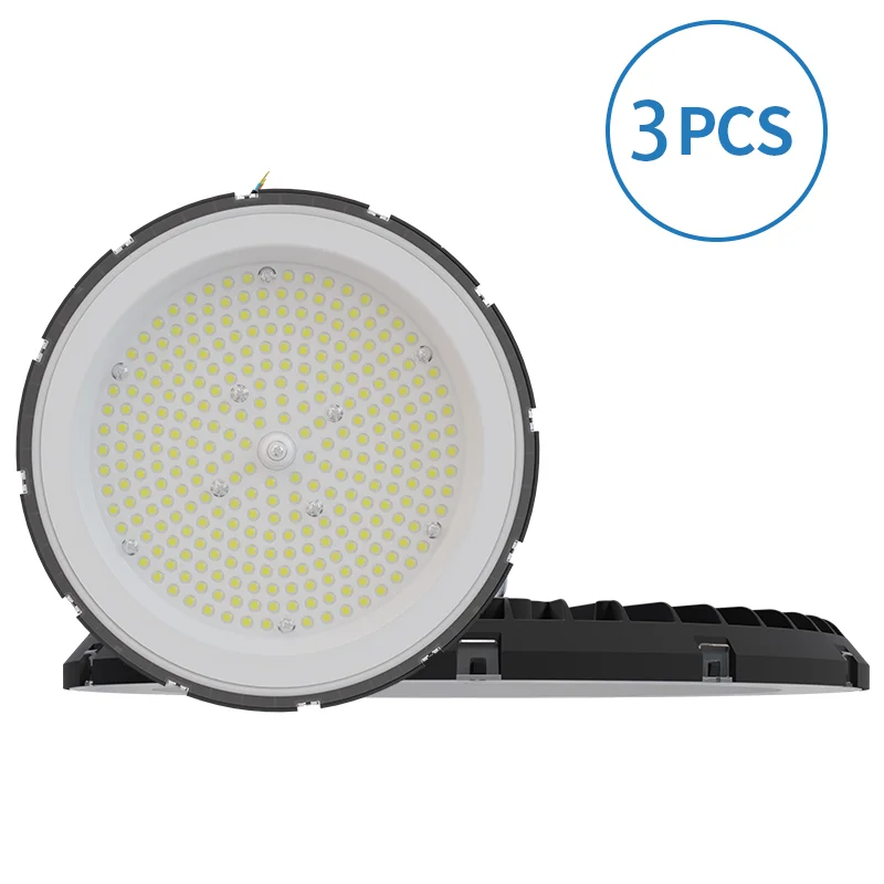 

Комплект из 3 светодиодных светильников UFO High Bay 150 Вт, простая и быстрая установка, крепление на цепях и стальных крюках, водонепроницаемость IP65, для парковок