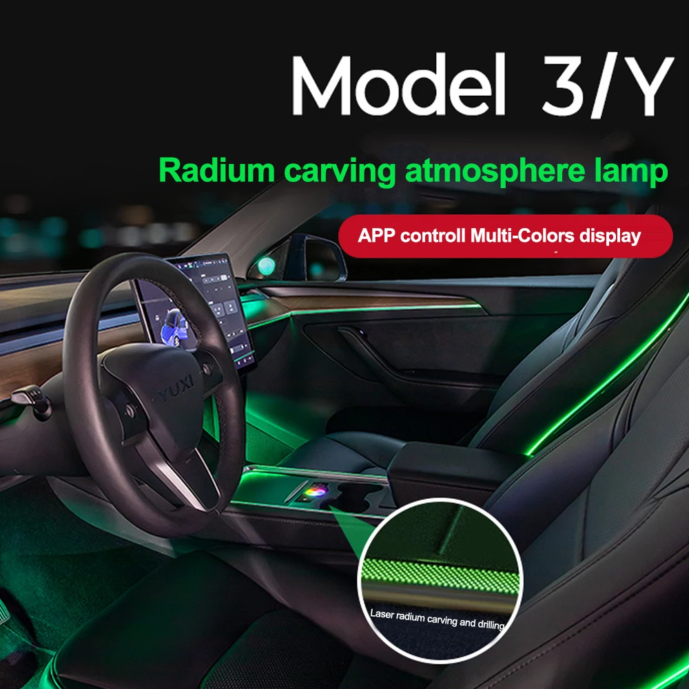 

Car Interior RGB Ambient Lights For Tesla Model 3 Y 2021 2022 New Console Dashboard LED Neon Light Decorative Strip Accessories