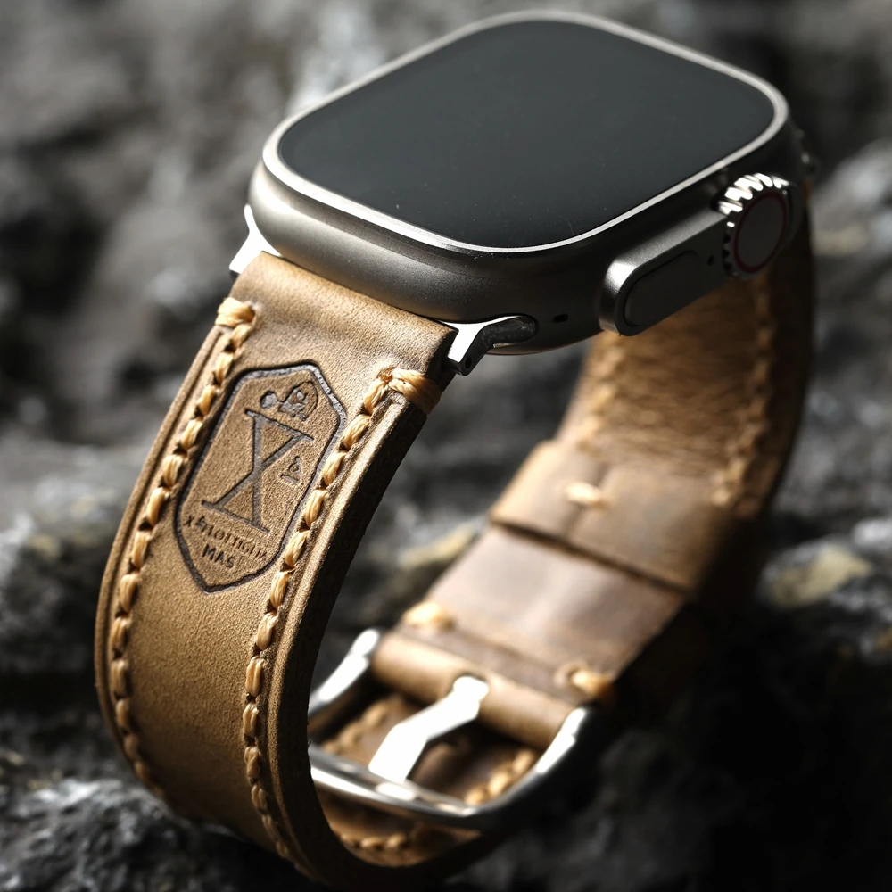 Handgefertigtes Oberschicht-Rindslederarmband, kompatibel mit Apple Watch 49MM 46MM 45MM Ultra S13 Herren-Lederarmband Herren