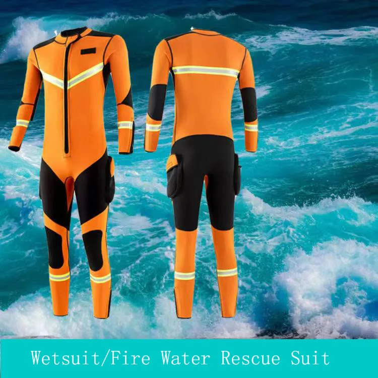 

3MM Fire water rescue suit wet diving suit men's one-piece warm and cold protection long-sleeved life jacket for flood relief