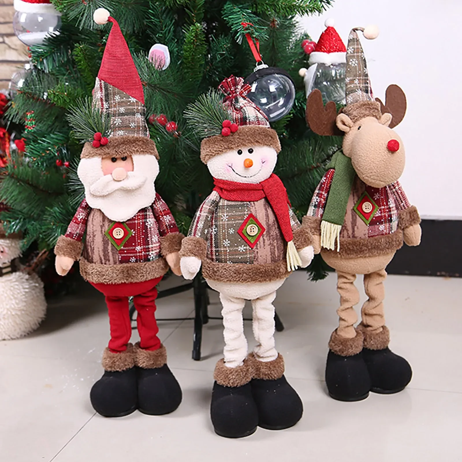 Christmas Santa Claus Reindeer Snowmen Cotton Decorative Ornaments Long Leg Farbric Figure With Hats Decorations Christmas Decor