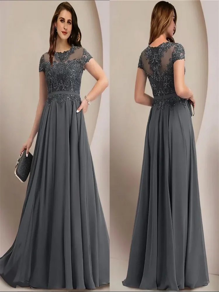 

Grey Mother Of The Bridedress Chiffon Evening Dress Appliques Evening Prom Gowns Custom Made Formal Occasion Dresses