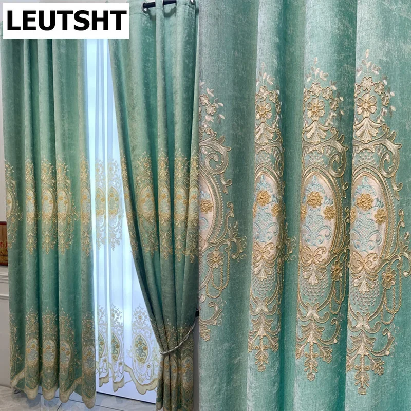 European Thickened Chenille Fabric Living Room and Restaurant Decoration Light Luxury Bedroom High-precision Embroidered Curtain