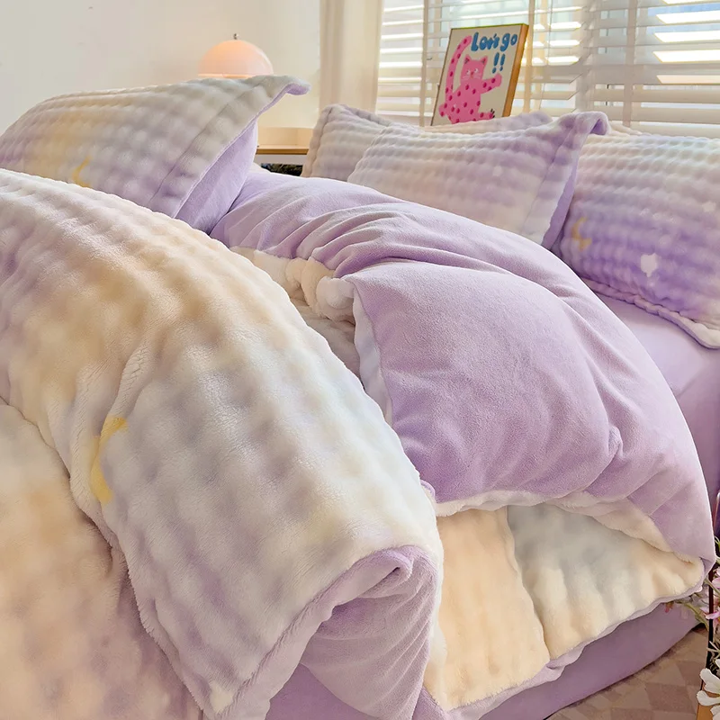 

Winter Flannel Print Duvet Cover for Winter Flowers Soft Warm Keep Warm Bed Quilt Covers Milk Velvet Queen King Bed