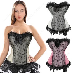 Corset Bustier Top for Women Lace Up Vintage Corset Overbust Bustier Lingerie Lace Gothic Corset Plus Size Beige White Pink