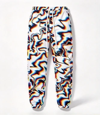 Abstract Fault Color Wave Leisure Drawstring Elastic Waist Pants Dreamy Rainbow Vortex Printed Street Hip Hop Style Pants