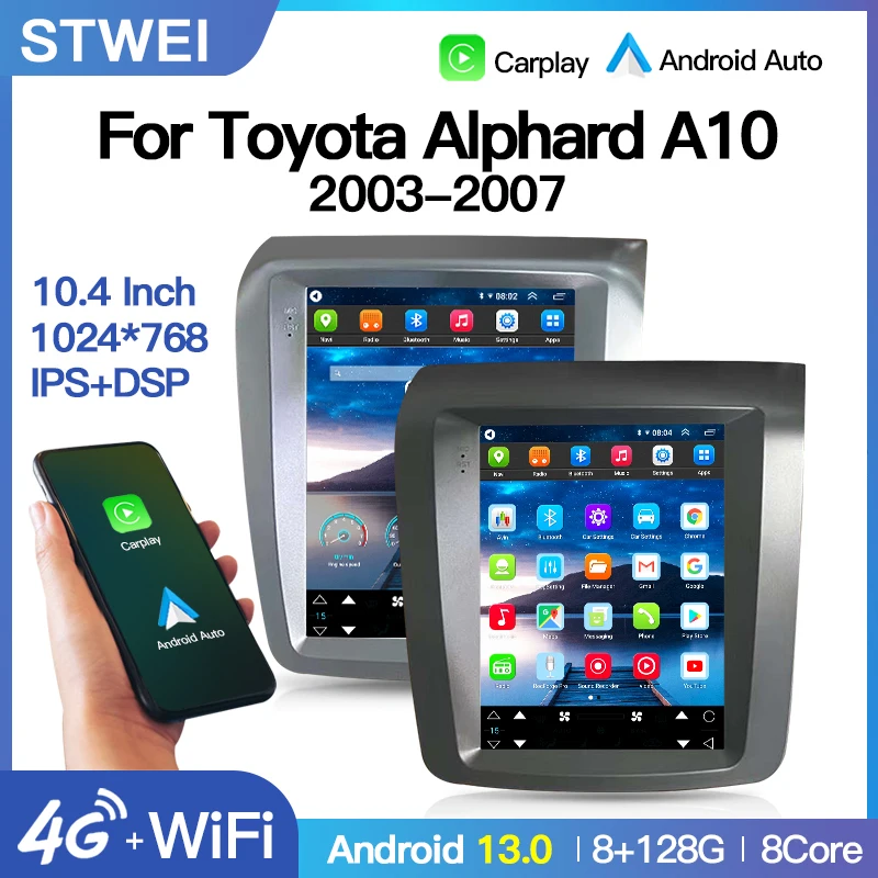 Android 14 Alphard 1 H10 2002 2003 2004 - 2007 Car Radio Navi Multimedia Player WiFi+4G Video Carplay Auto