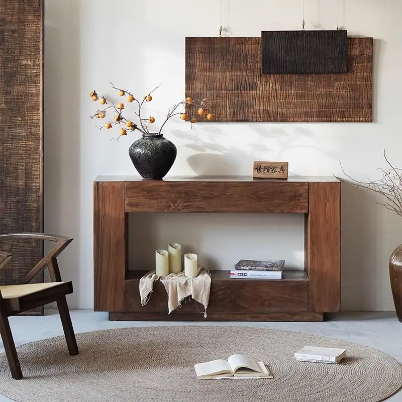 

desk against the wall TV cabinet, retro strip case solid wood French style, medieval fireplace decorative side cabinet