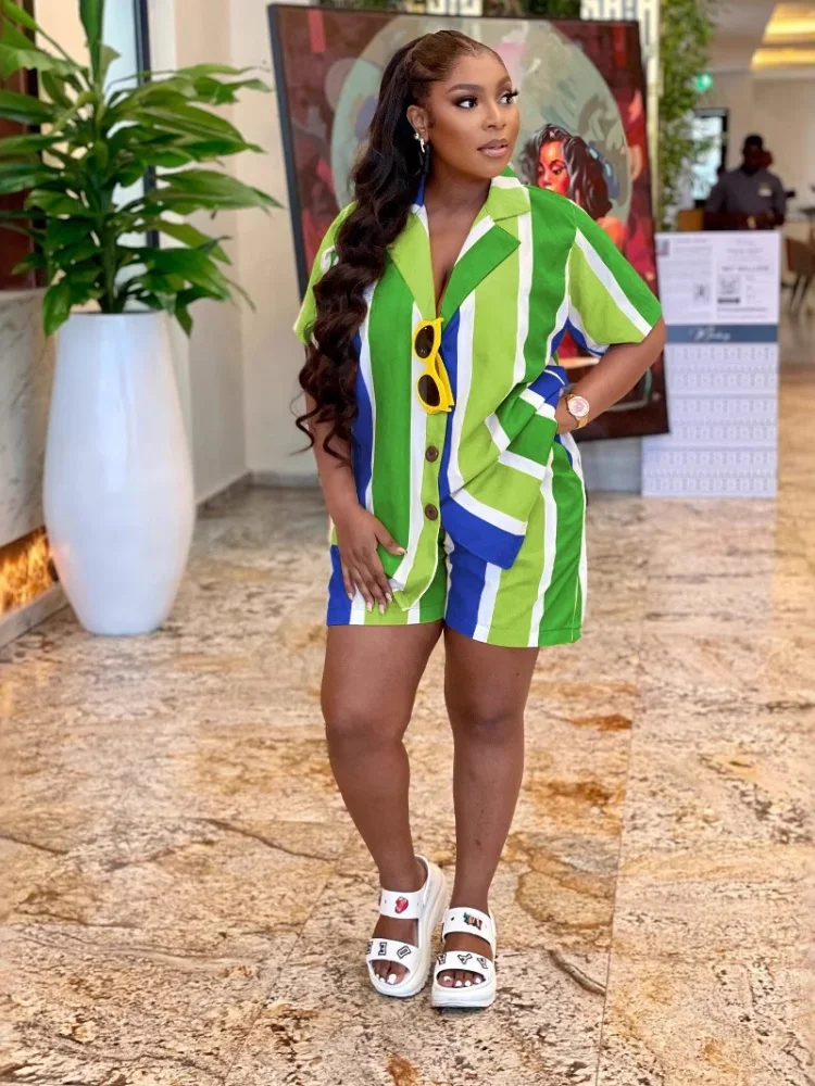 

Летняя женская рубашка, повседневная мода, нежные рабочие полосатые шорты, рубашка в стиле отпуска, комплект из двух предметов