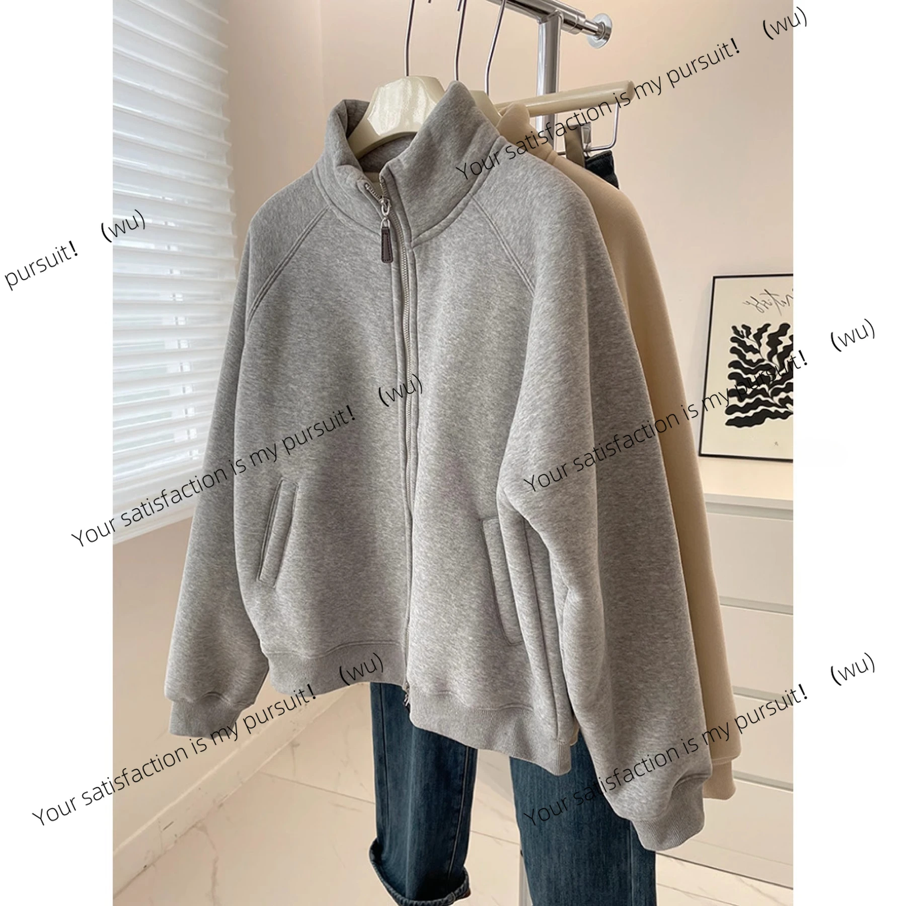 

Зимний утолщенный свитер из овечьей шерсти, женский универсальный термостойкий повседневный воротник-стойка на молнии