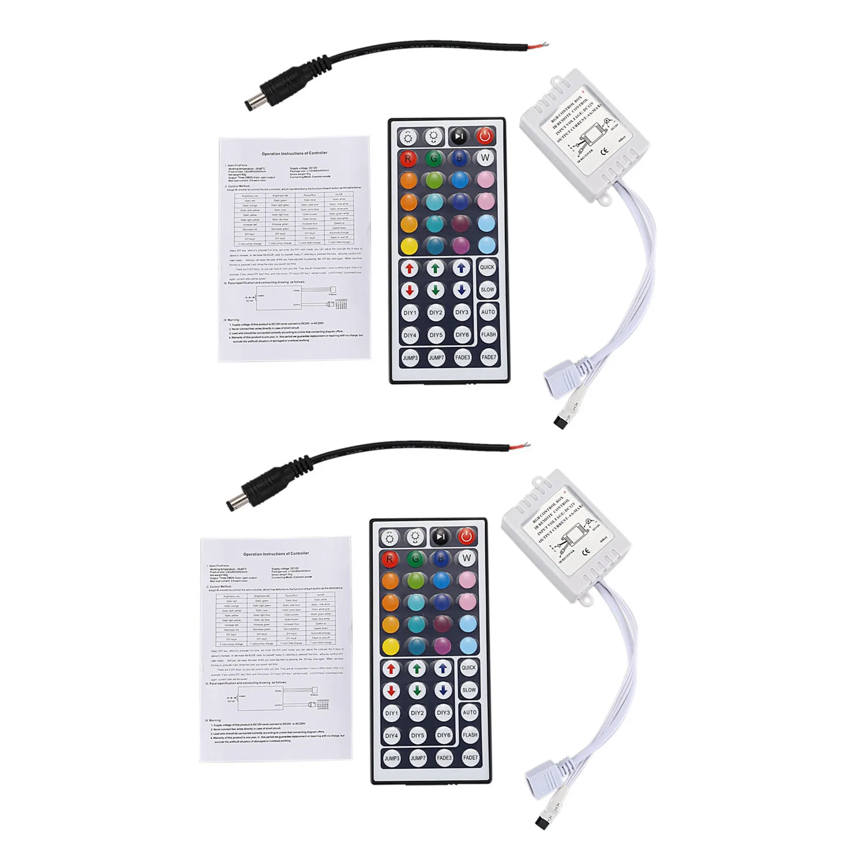 2X 44 Keys Wireless IR Remote Control with Receiver for 5050 3528 RGB SMD LED Strip Light