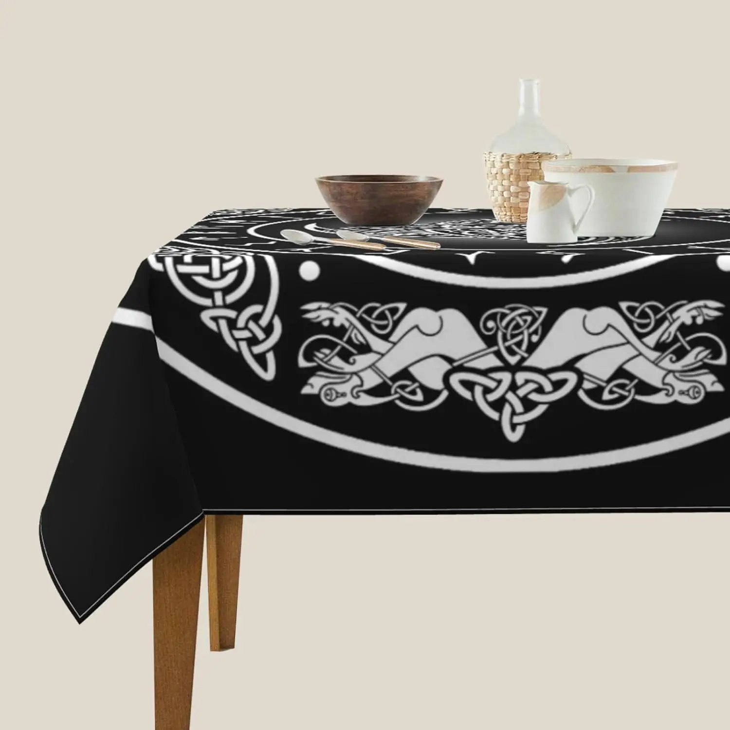 Viking Style Rectangle Tablecloth Kitchen Dining Table Decor Norse Pagan Mythology Symbol Table Cloths for Holiday Party Decor