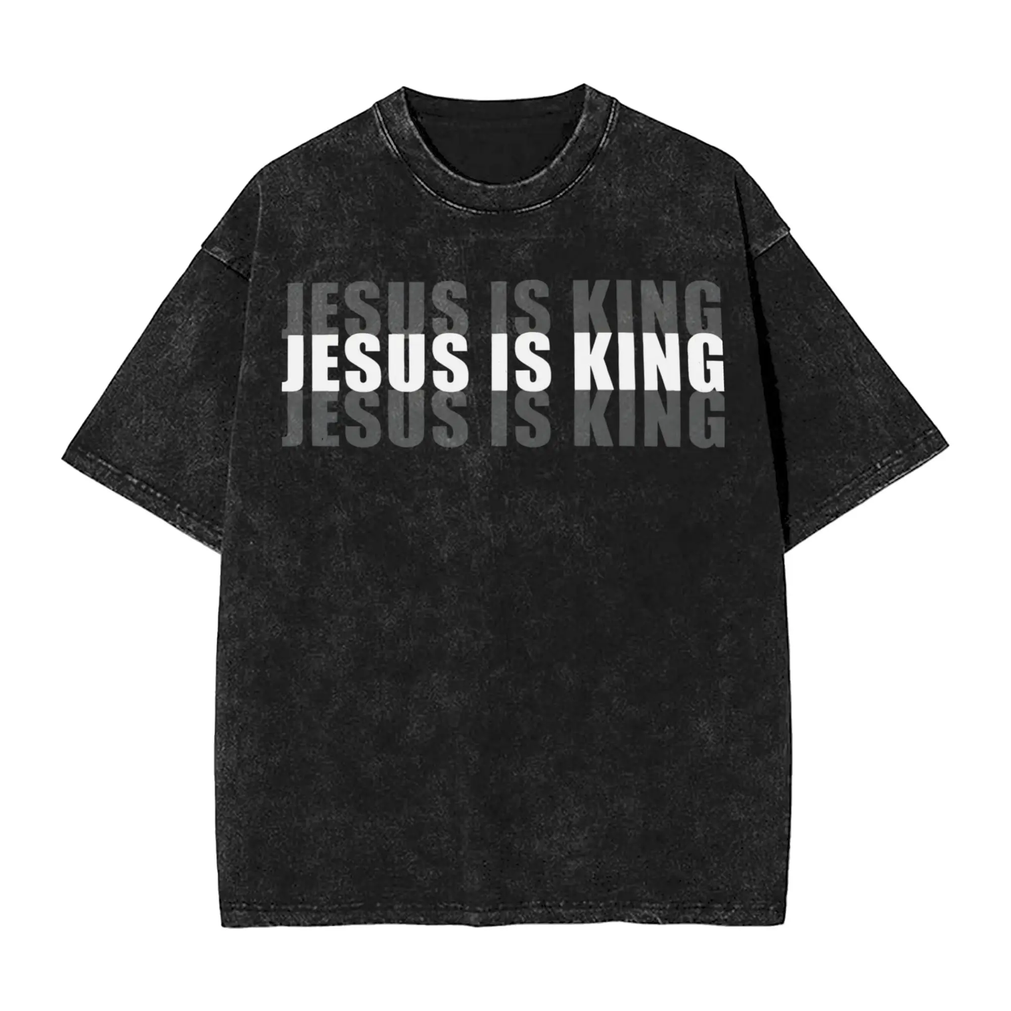 CHRISTIAN FAITH- JESUS IS KING  T Shirts Hip Hop Washed 100% Cotton Street T-Shirt  Vintage for Men Women Streetwear