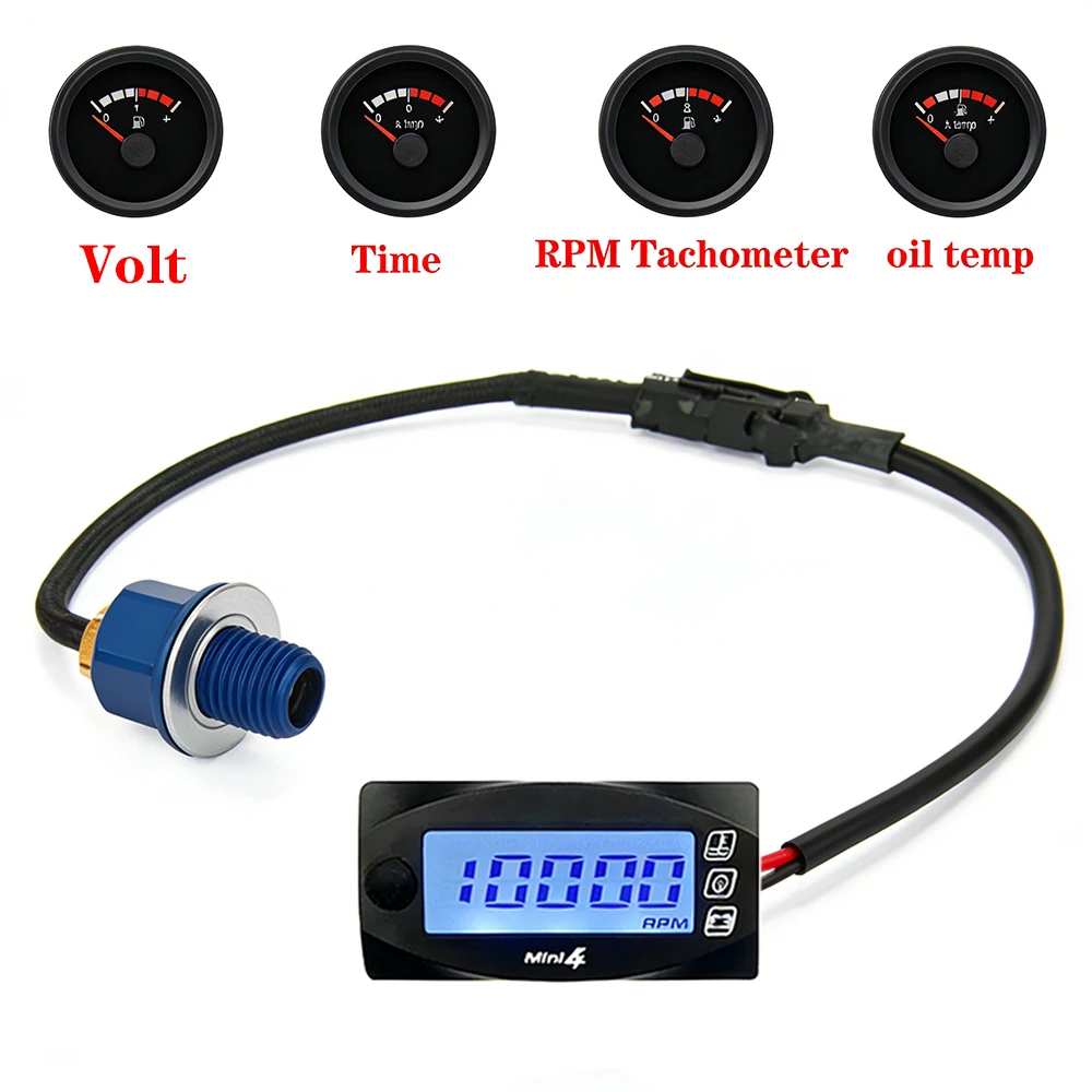 

Motorcycles oil temperature gauge Voltmeter Time RPM Tachometer Mini 4 in 1 LED display instrument thermometer display meter
