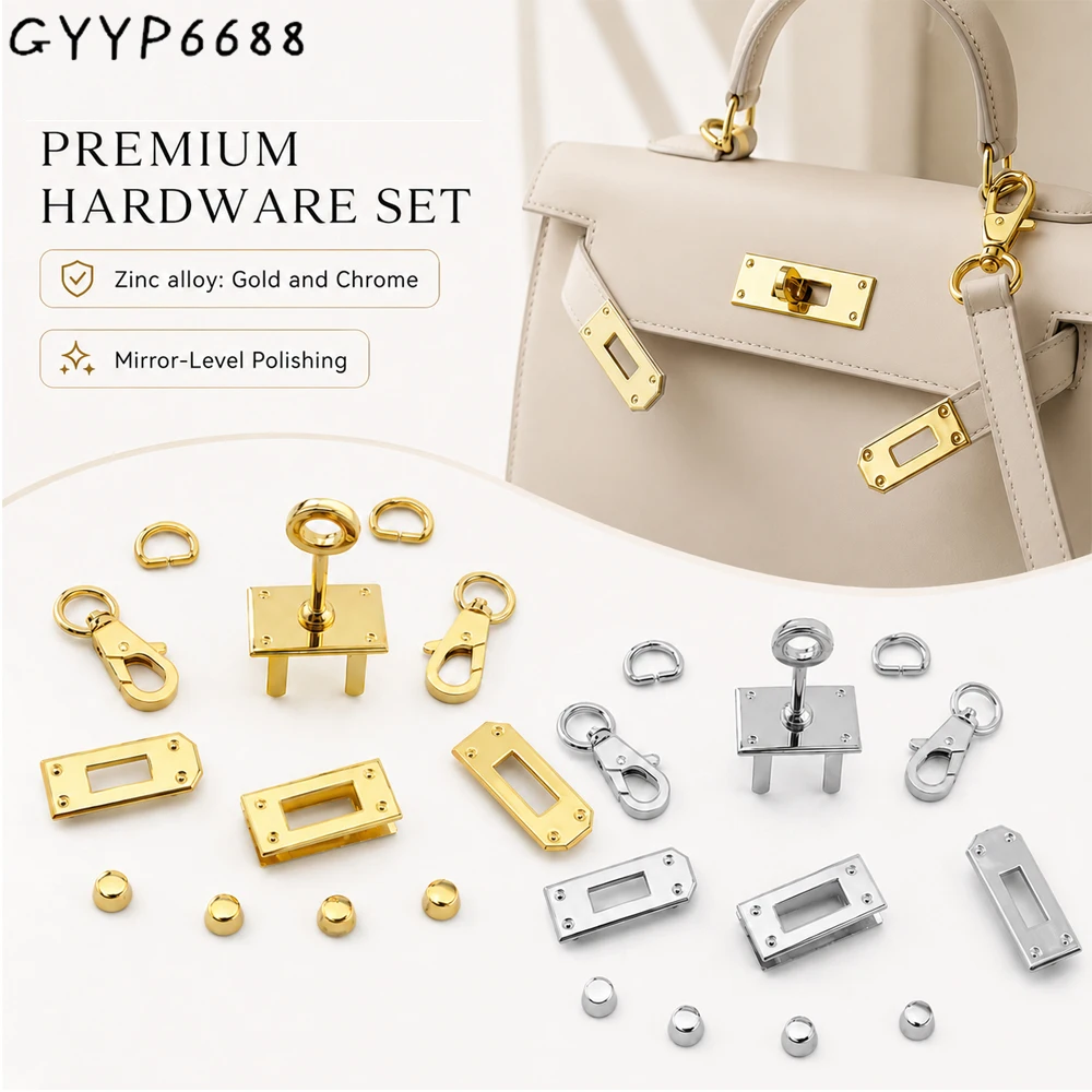 New Small Rectangle Eyelets Lock Hanger For Bags Hardware Wholesale Fashion a set of Locks Fittings Woman Bag Handbags Purse