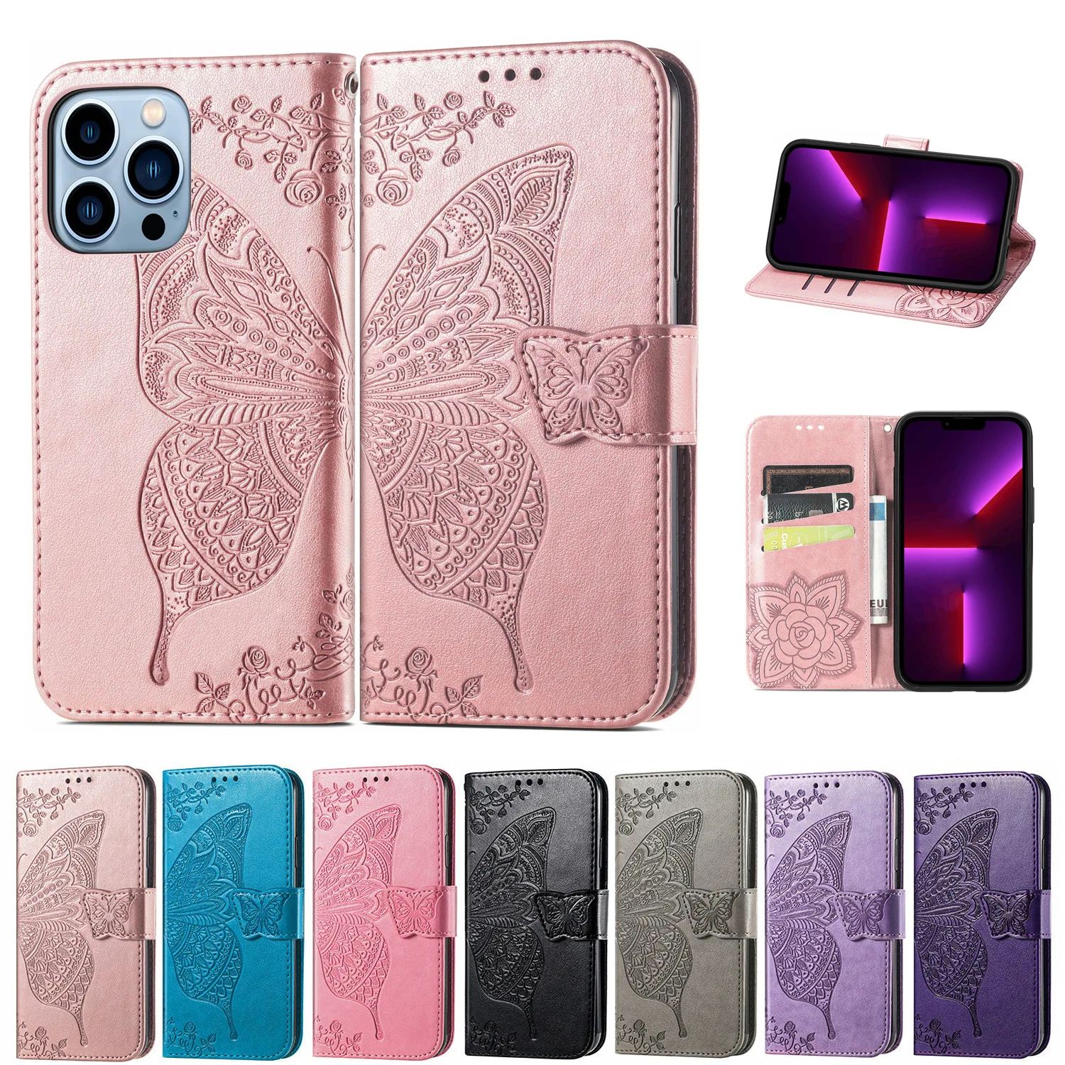 

Butterfly Leather Wallet Cover For iPhone 14 PRO 13 Max12 Mini 11 X XS Pro 6 7 8 6S PLUS Leather Case Wallet Card Phone Case