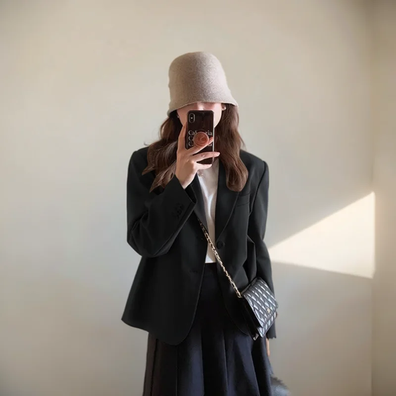 

Blazers Womans Youthful Clothes Polyester Boxy Interview Formal Ribbed Notch Neck Quilt Shell Front Cover Button Breathable 2026