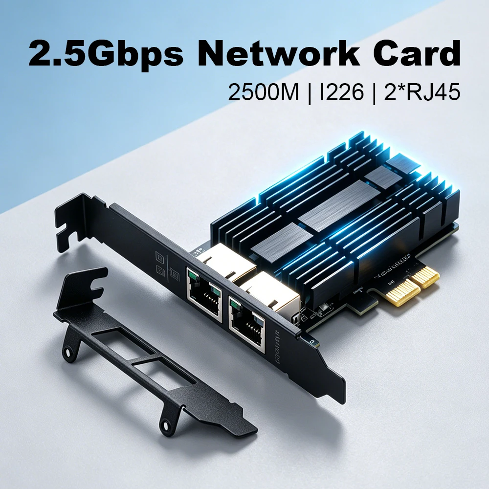 

2.5G PCIE To RJ45 Network Card I226 PCIE X1/X4/X8X16 Dual Port Ethernet Gigabit RJ45 Adapter PCI Express LAN Card