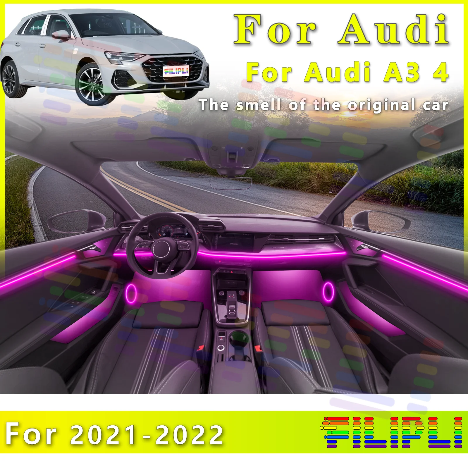 

FILIPLI для Audi A3 4, автоматическая светодиодная 64-цветная внутренняя полоса с расширенным цветовым диапазоном для украшения - Enrich Driving Sensation