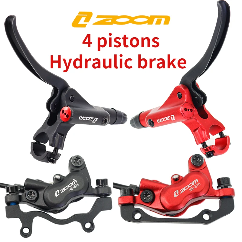 ZOOM HB876 Four Pistons Bicycle Hydraulic Disc Brake Front& Behind 800mm/1400mm MTB Bike Oil Pressure Brke Set Kits