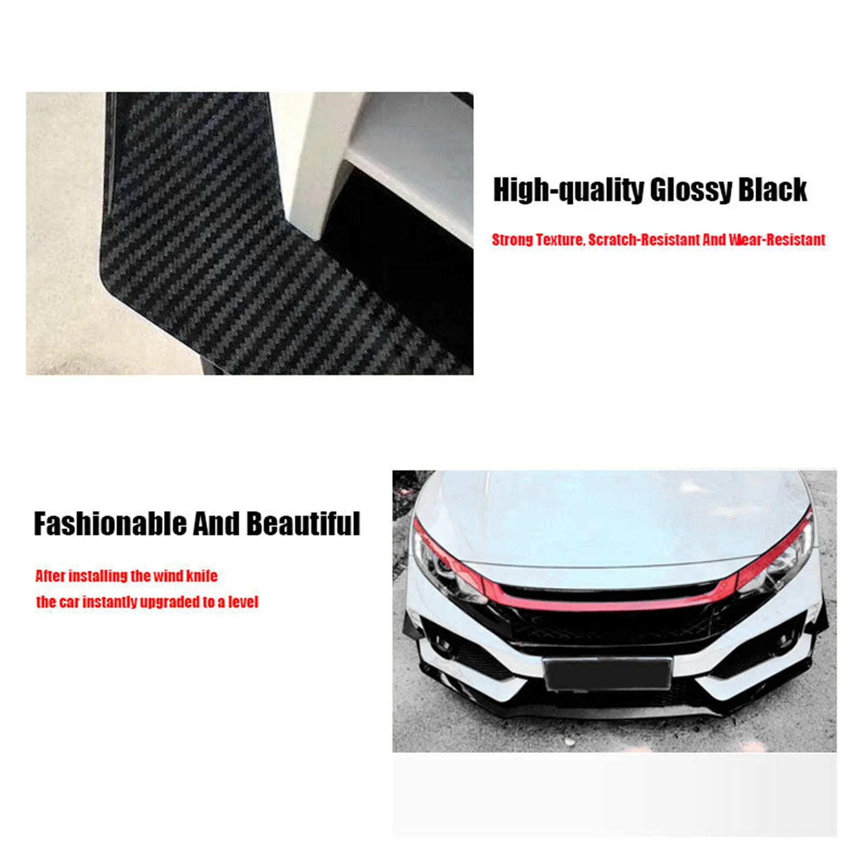 Latest 4Pcs Car Front Bumper Lip Splitter Fin Long Air Knife Auto Body Kit Car Spoiler For Honda Civic 10TH Type-R 2019-2021