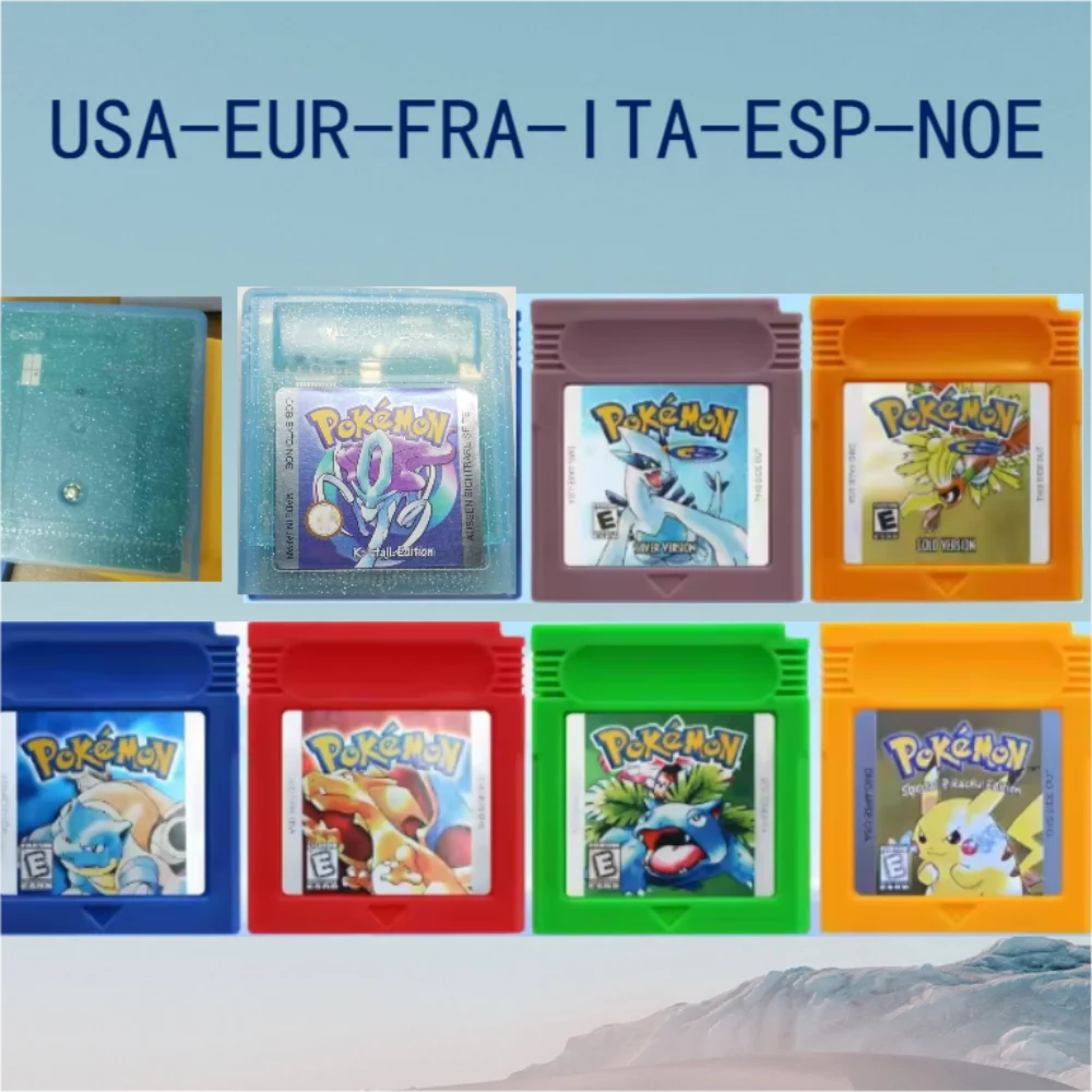 خرطوشة ألعاب فيديو GBC ITA USA Series 16 بت، بطاقة وحدة التحكم، أخضر، فضي، أصفر، أحمر، أزرق، كريستال، ذهبي، متعدد اللغات