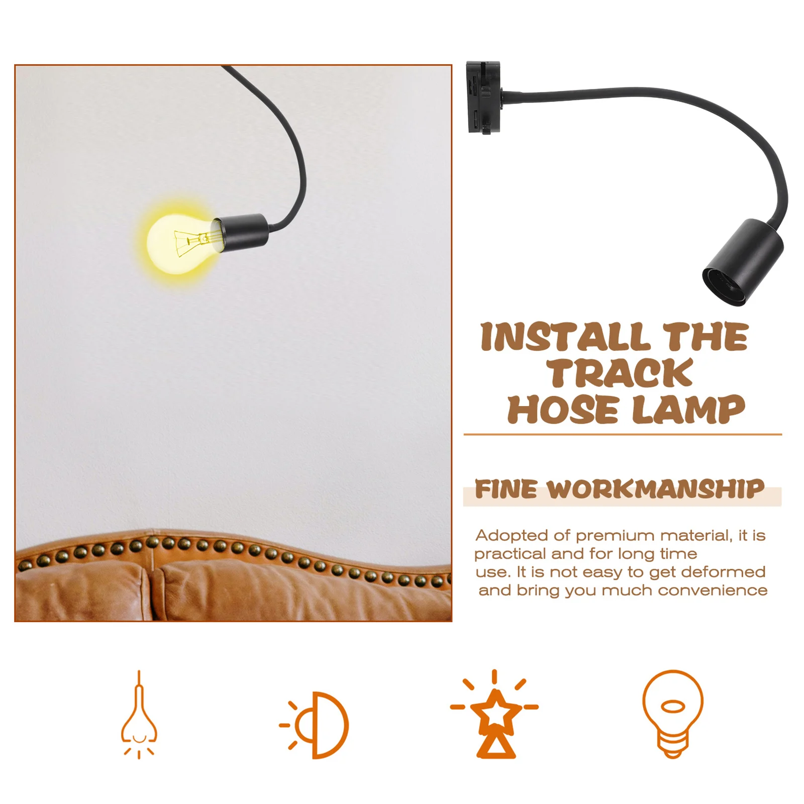 

Track Mounting Hose Bracket E27 Light Holder Adjustable Flexible Lighting Fixture Black Ceiling Spotlight Installation