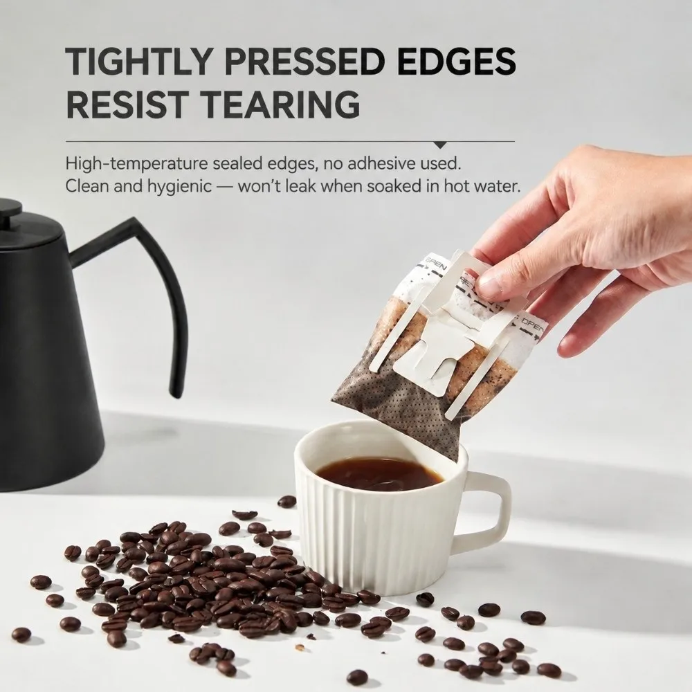50/100/150/200pcs Portable Hanging Ear Coffee Filter Bags Disposable Thickened Paper Pour Over Coffee Filter Side Flap
