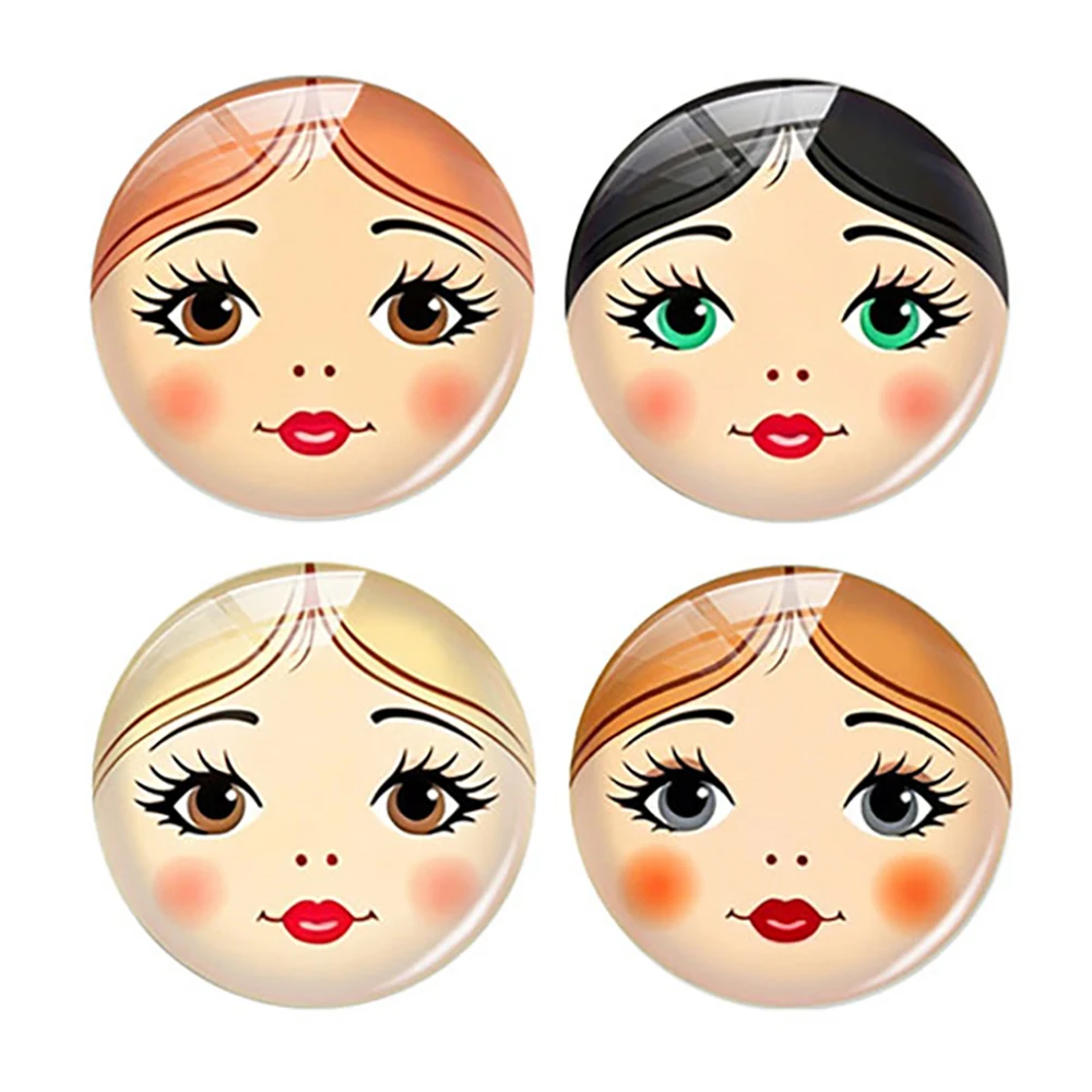 

Round матрёшка Matryoshka Doll Face Russian Long Eyelashes Photo Glass Cabochon Flatback Demo Cameo For Diy Jewelry Making
