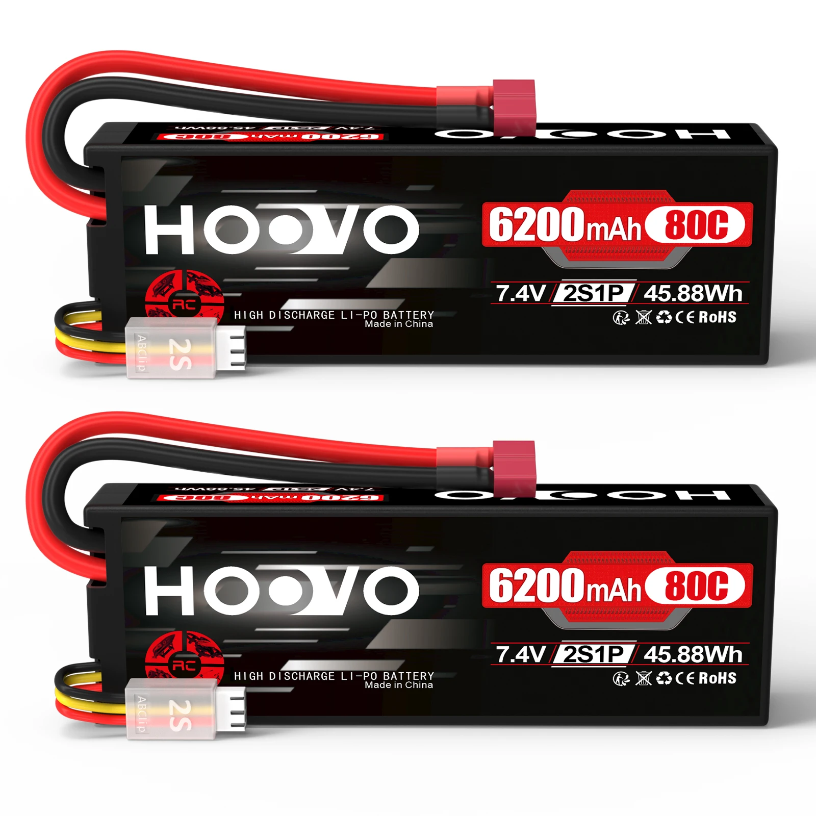 HOOVO 2S Lipo Battery 7.4V 80C 6200mAh RC Battery with Deans Plug Battery for RC Car Airplane Helicopter Boat Buggy Quadcopter