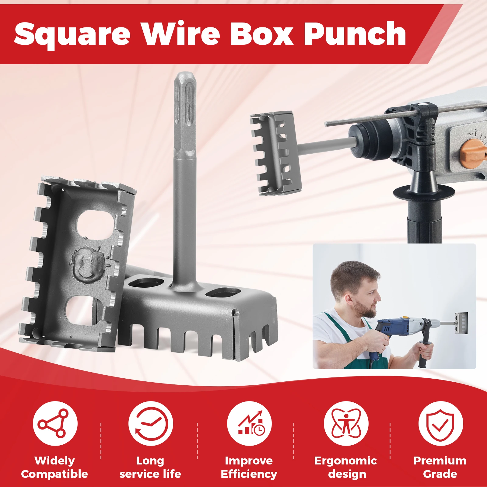 

2Pcs Square Hole Cutter Carbon Steel Electric Hammer Hole Expansion Tool Cement Brick Wall Socket Slotting Installation Opener