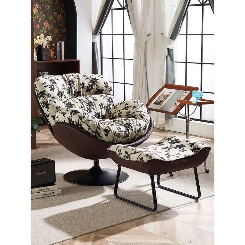 

Nordic single chair living room eggshell chair small household lazy sofa casual retro floral cloth rotating sofa