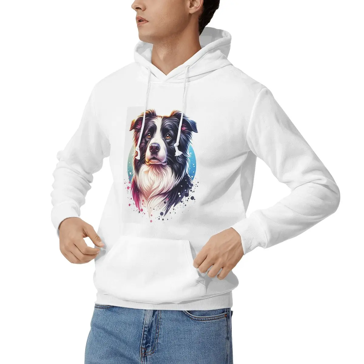 Dynamic Border Collie Portrait Canine Intelligence Hoodies Men's Women Pullover Sweatshirt Long Sleeve Clothing Autumn Winter