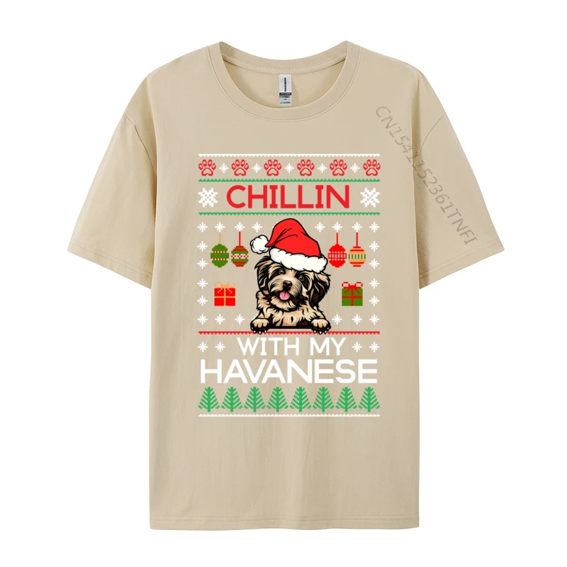 T-shirt à manches courtes Chmonary With My Havanese Santa pour hommes, pull de Noël en coton, t-shirts Y et Tees, haute qualité